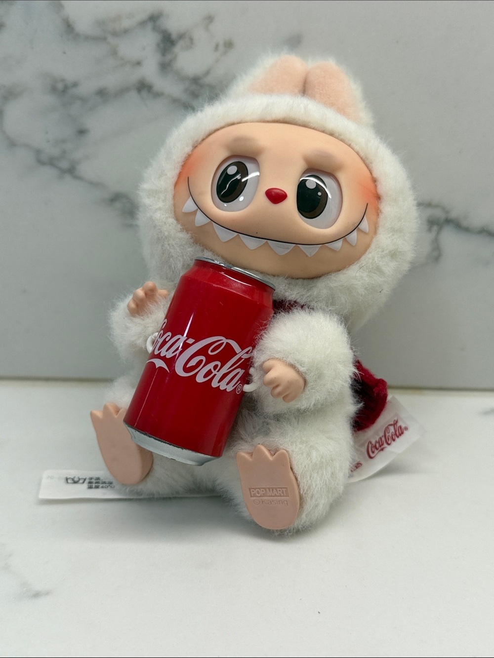 The Monsters colab with Coca-Cola White Plush with Red Logo Strap